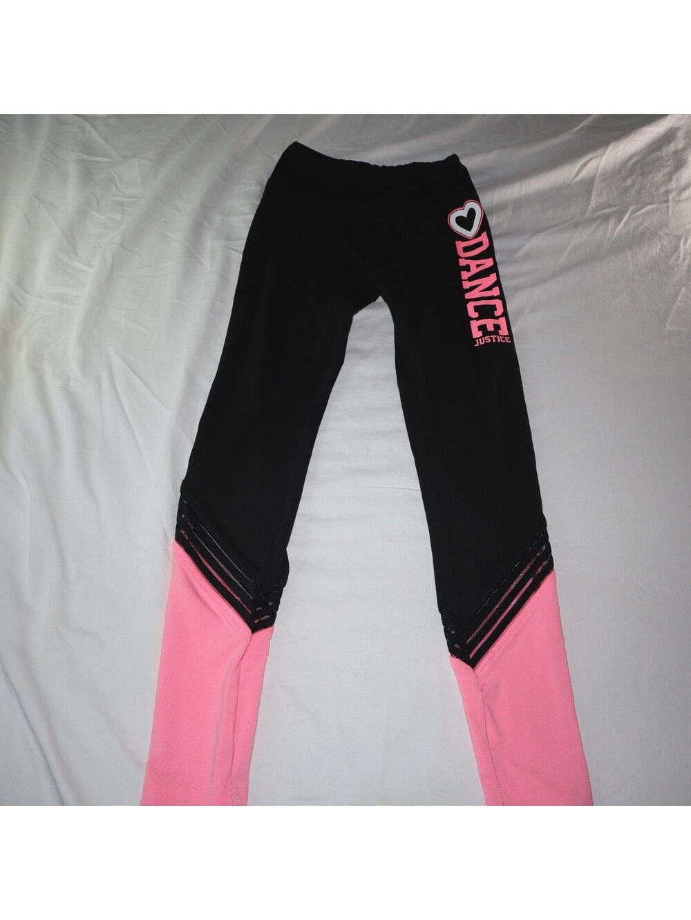 Justice Girls Dance Leggings Size 12 Black Pink Stretch